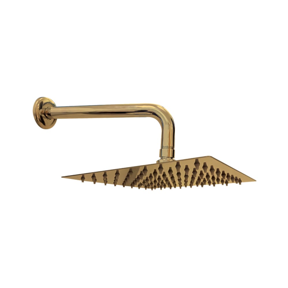 Regadera cuadrada Slim 8" Oro Atacama con brazo 30 cm