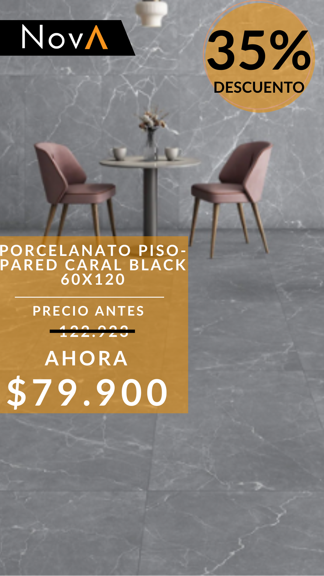Porcelanato Piso - Pared Caral Black 60X120